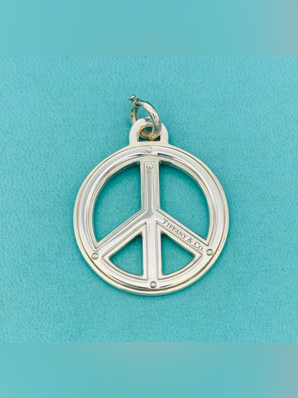 Tiffany & Co. XL Silver Peace Sign Charm Pendant with Pouch & Clasping Link